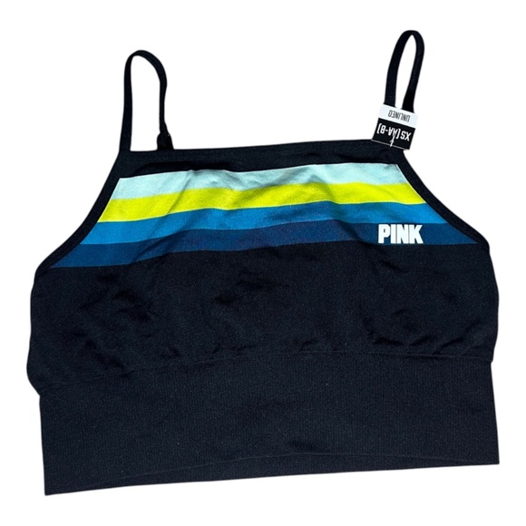 Victoria's Secret PINK Black with Blue Multicolor Stripes Unlined Bralette XS - Picture 1 of 2